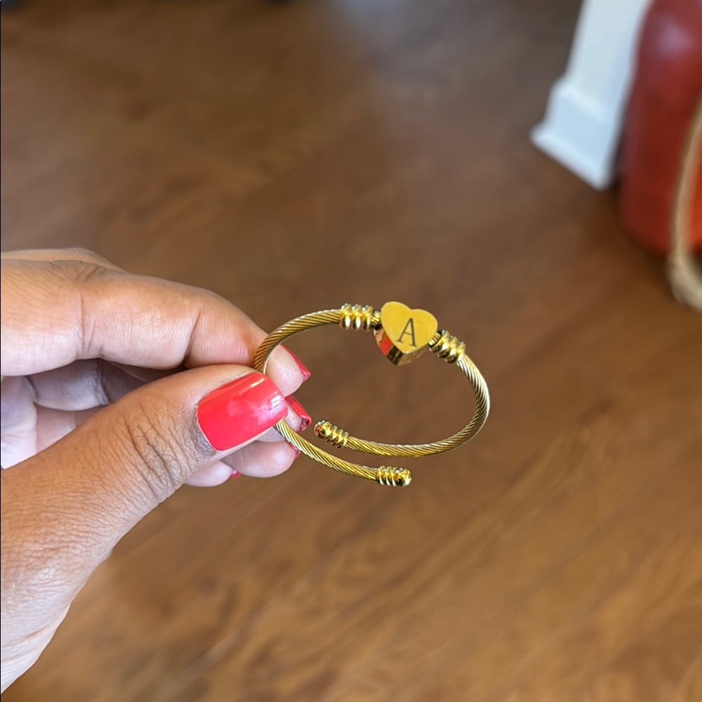 Gold Heart Initial Bracelet